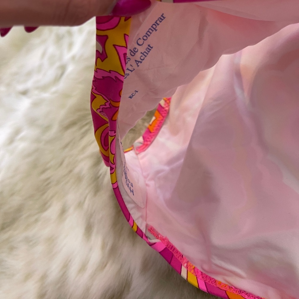 Trina Turk Pink and Yellow One Piece Swimsuit with Retro Paisley Design - Picture 8 of 8